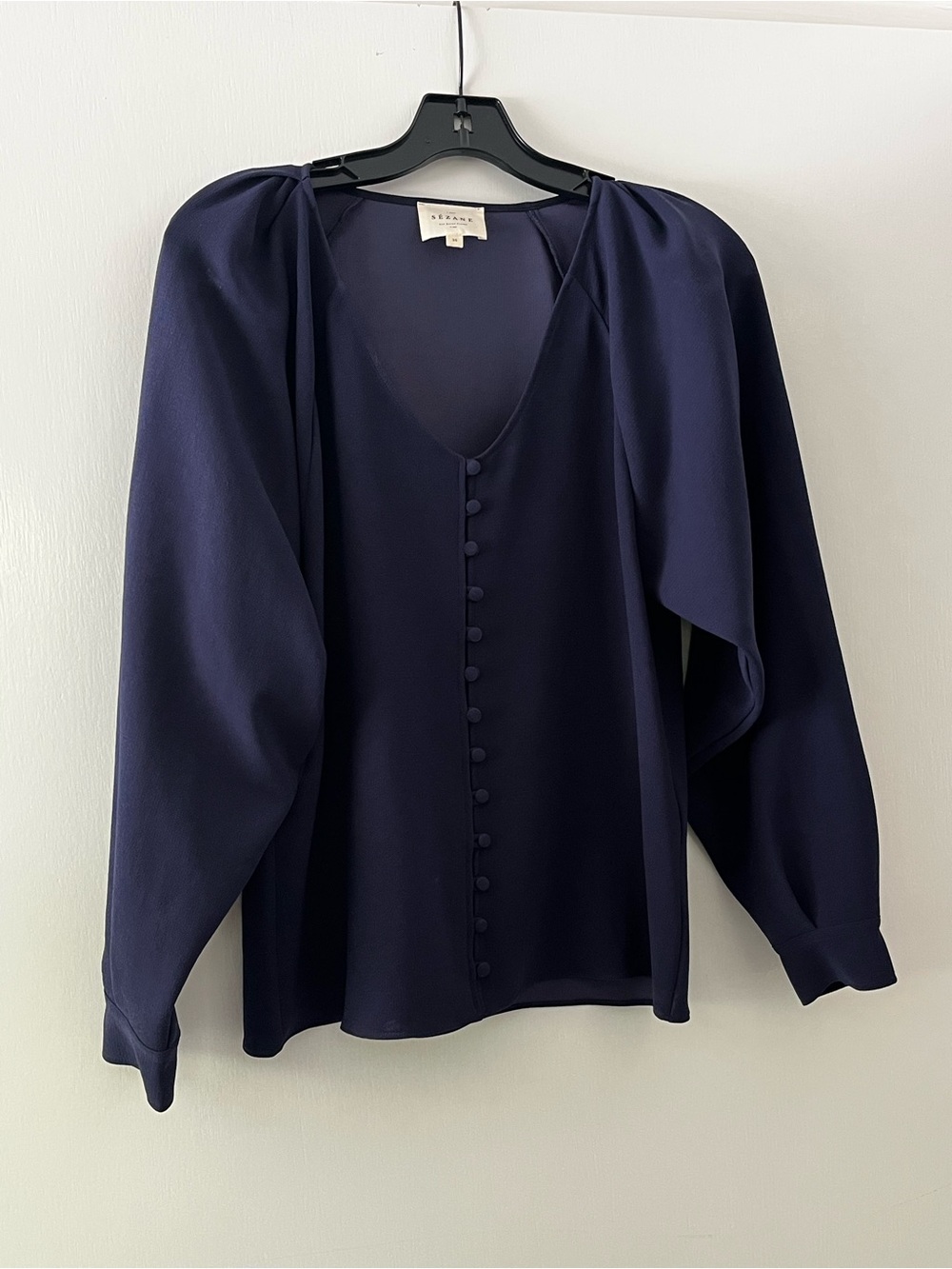Sezane Erica Navy Button-Front Blouse